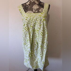 Diane von Furstenburg Reverse Appliqué Green and White Cotton Mini dress- Sz 8